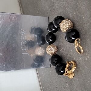 J.Crew Large Black Beaded Bracelet with Pave Accents - NWOT